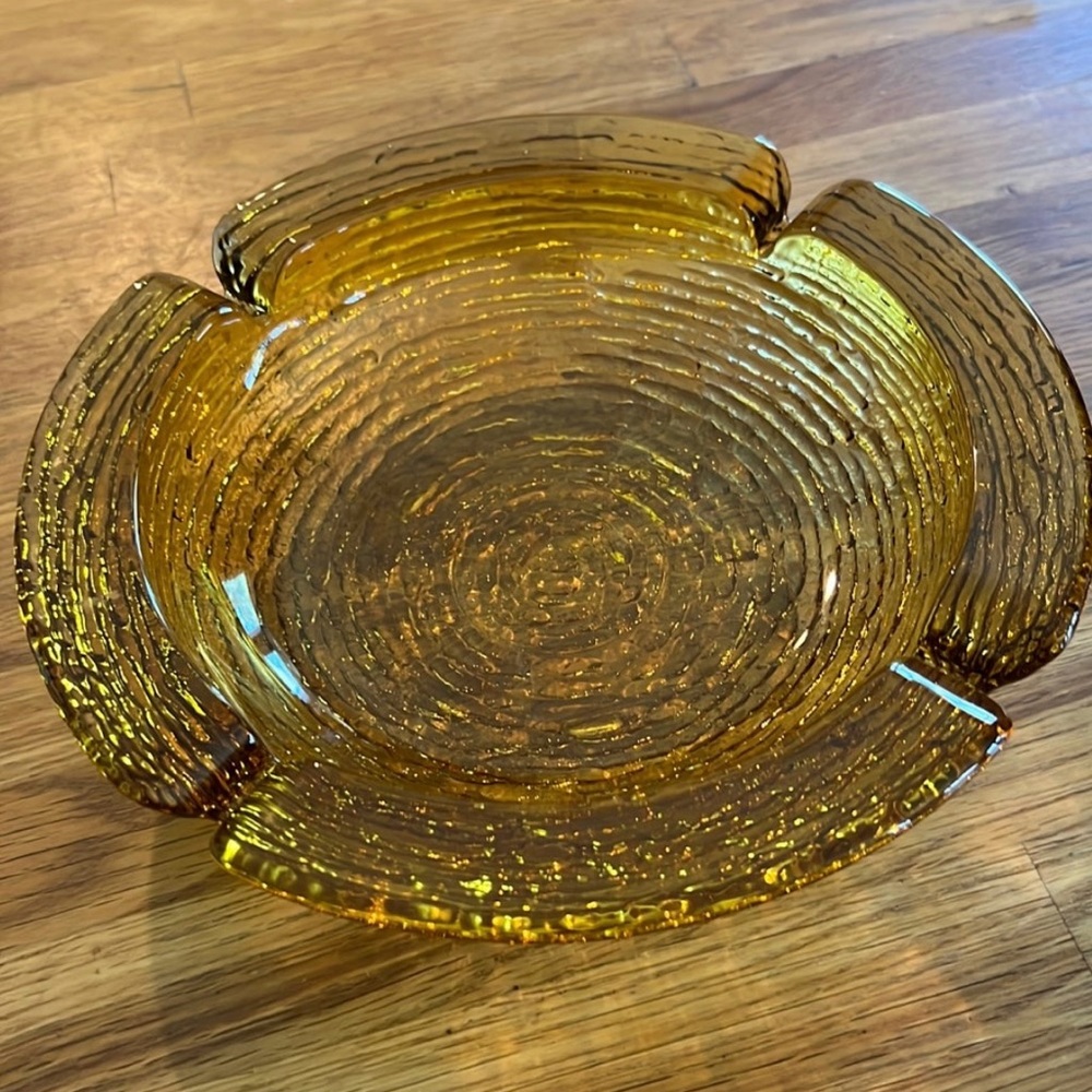 Vintage 1970s Gold Amber Large Glass Ashtray